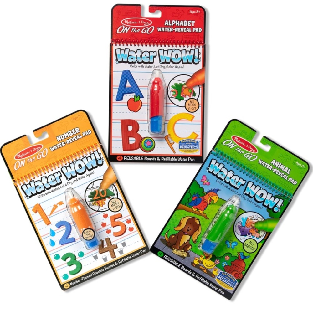 Melissa & Doug On the Go Water Wow!Water-Reveal Pads 3 Animals Alphabet Numbers